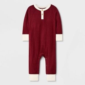 NWT Cat & Jack Baby Boys' Rib Henley Romper - Maroon